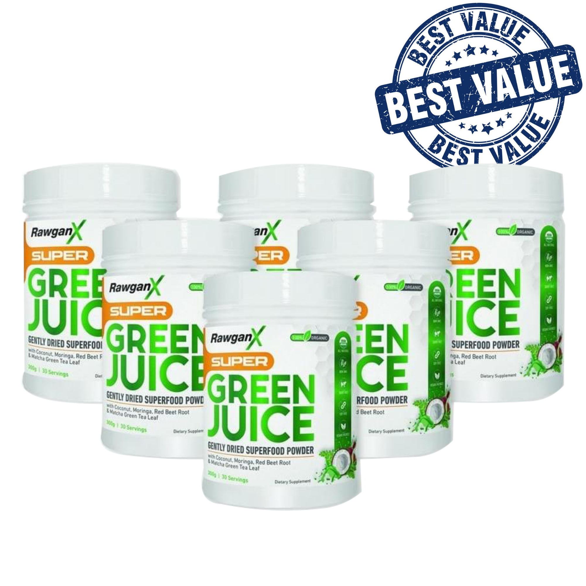 RawganX Super Green Juice- 4 Jars + 2 FREE